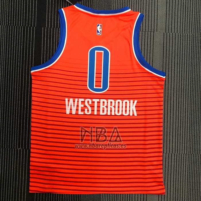 Camiseta Oklahoma City Thunder Russell Westbrook NO 0 Statement 2021 Naranja